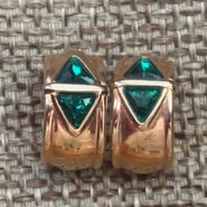 Vintage S.A.L. gold tone pierced earrings-Swarovski green crystals